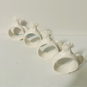 White Rooster Napkin Rings Set